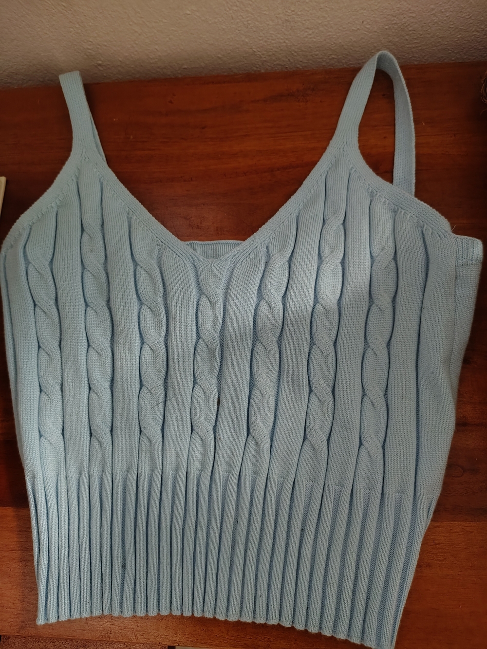 Women’s Light Blue Cable Knit V-Neck Tank Top